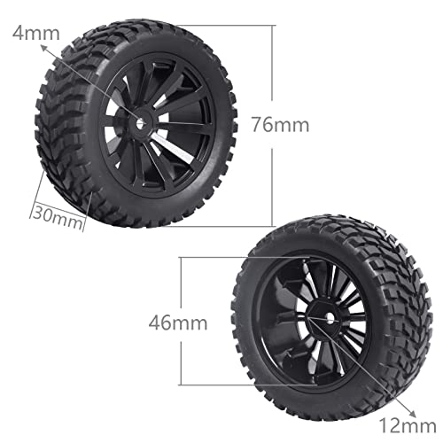 12mm Hex Wheels and Rubber Tires (Hight 2.99 inch / 76mm) for RC 1/10 On-Road Touring Car, Set of 4