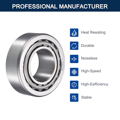 2 Pack 33208 Tapered Roller Bearing Cone and Cup Set | 40mm Bore 80mm OD 32mm Cup Width, Chrome Steel Taper Bearings Set, ABEC-3 - size: 33208