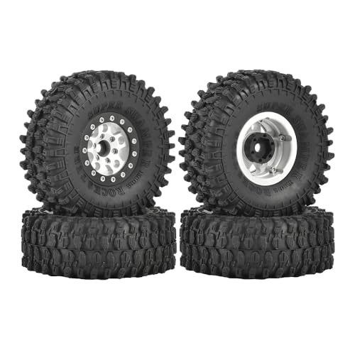 4PCS 1.55 inch Aluminum Metal Beadlock Wheels Rim and 95mm All Terrain Rubber Tires for 1/10 1/12 RC Rock Crawler Car for Axial AX90069 D90 TF2 Tamiya LC70 JIMNY UTB18(5Spoke,Silver Black) - color: 5spoke,silver Black