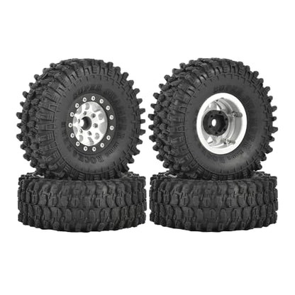 4PCS 1.55 inch Aluminum Metal Beadlock Wheels Rim and 95mm All Terrain Rubber Tires for 1/10 1/12 RC Rock Crawler Car for Axial AX90069 D90 TF2 Tamiya LC70 JIMNY UTB18(5Spoke,Silver Black) - color: 5spoke,silver Black
