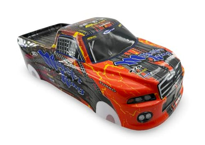 1/10 Scale RC Drift Body Shell - Painted Pickup Truck Lexan Body for Touring & Off-Road RC Cars - Monster King Graphic (Orange) - color: Orange
