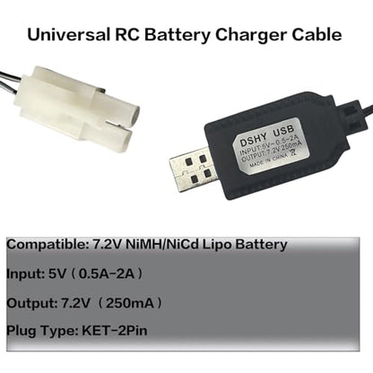 7.2V Battery Charger Cable,Compatible for Tamiya KET-2P Compatible RC Cars, RC Excavator，RC Tanks, RC Boats and Other Remote Control Toys for Universal 7.2V Lipo Battery USB Charger (1) - size: Ket_7.2