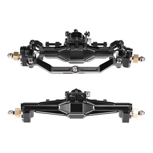 AMK Aluminum TRX4M Axles, CNC TRX4M Portal Axles Front & Rear Set with Steering Link, Aluminum Alloy Housing with Brass Hex for 1/18 RC Crawler TRX4M Defender Bronco Upgrade Parts (Black) - color: Black