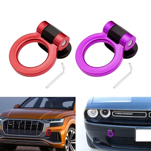 x xotic tech 2pcs JDM Track Racing Style Bumper Trailer Tow Hook Ring Decoration Sticker Universal Fit All Car Truck SUV, Red + Purple - color: Red+Purple
