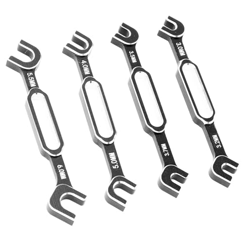 RC Car Wrench Set Aluminum Alloy 4PCS Spanner Tool for 3.0 to 6.0mm Screws Turnbuckle Ball Joint Adjustment, 0.1mm Precision Fit No More Stripped Bolts, for RC Vehicle Drift Car Ax - color: Black