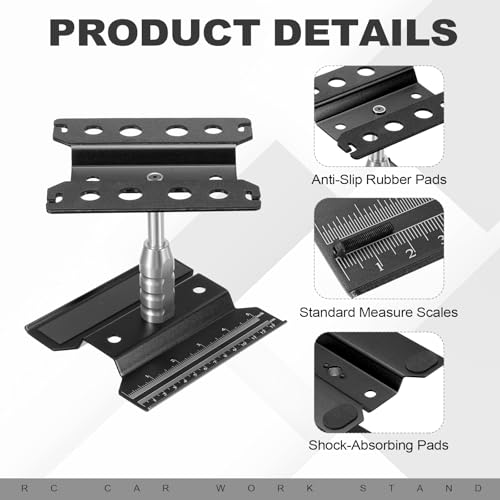 MECCANIXITY 1 Set RC Car Work Stand Lift Lower Aluminum Repair Workstation 360 Degree Rotation with Black Screw Tray for 1/8 1/10 1/16 Scale RC Car Crawler Truck Vehicle (Black) - color: Black