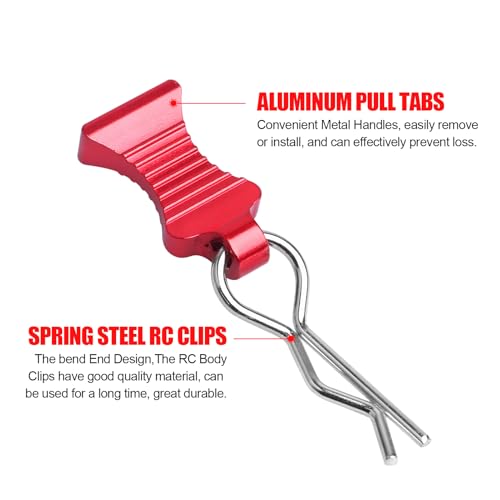 4-Pack Universal RC Body Clips with Tabs, Metal Handled Clips for 1/12 1/10 1/8 RC Cars and Trucks, Heavy Duty Body Mounting Clips Shell Replacement (Red) - color: Red