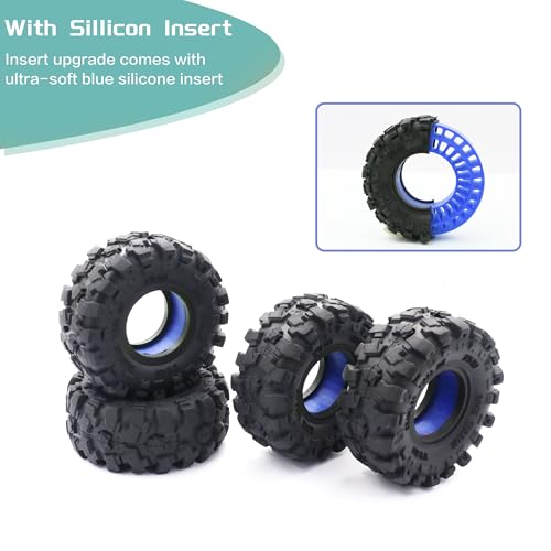 1.0" 57 * 25mm Muddy Swamp Tires & Silicone Rubber Inserts Combo(Blue) | Super Large Soft 1.0 Inch Tire,Blue Silicone Rubber Inserts, for TRX4M SCX24 1/18 1/24 RC Crawler Car Upgrade,Strong Grip - color: With Blue Sillicon Insert