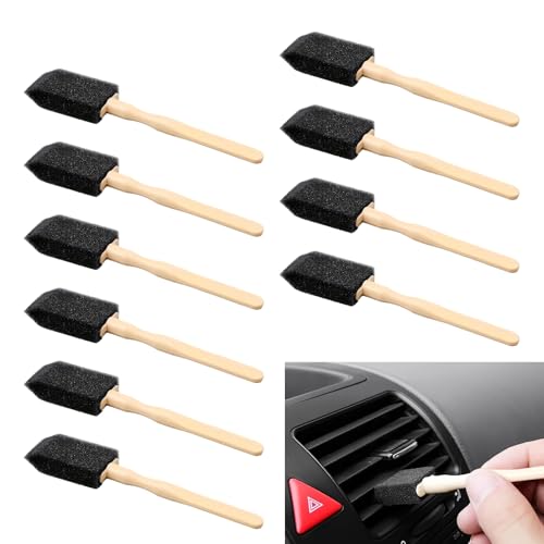 10 PCS Car A/C Vent Cleaning Brushes, 5.51" x 0.98" Sponge Duster with Handle, Scratch-Resistant Car Cleaning Brush, Universal Exterior and Interior Detail Cleaning Tool for Cars (Black)
