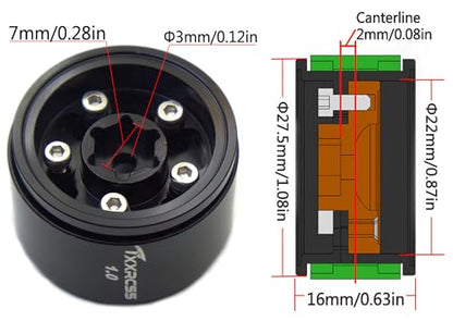 RC 1.0 Beadlock Wheels Offsets -2 Aluminum Rims for AX24 1/18 TRX4M All 1/24 Scale SCX24 Deadbolt RC Crawler Car Wheels Upgrades 4Pc (Black) - color: Black
