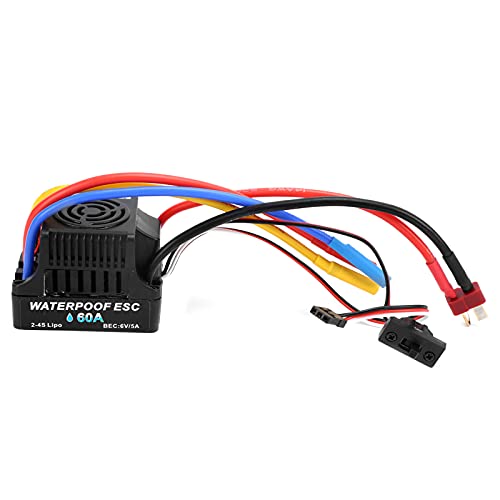 RC 60A Brushless Electronic Speed Controller ESC, Waterproof ESC for 1/8 1/10 Remote Control Car, High Performance ESC with 6V/5A BEC, Enhanced Throttle Response for 2-4S Li - Po