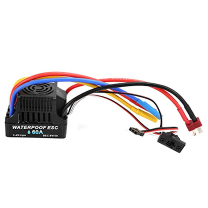 RC 60A Brushless Electronic Speed Controller ESC, Waterproof ESC for 1/8 1/10 Remote Control Car, High Performance ESC with 6V/5A BEC, Enhanced Throttle Response for 2-4S Li - Po