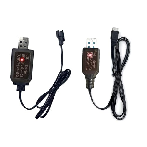 2-in-1 USB 3.7V SM-2P 7.4V XH-3P USB Charger Cables. Suitable for All Kinds of RC Cars, RC Trucks, RC Vehicles, Drones, Boats and Gel Jet Toys.