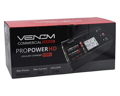 Venom Commercial Series Pro Power HD - 2S-6S 1200W (600Wx2) LiPo/LiHV RC Battery Charger - LCD Display, Simultaneous Charge with 2 Connectors - Compact & Elegant Design