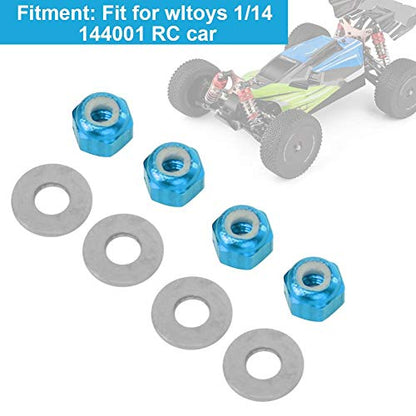 RC Car Wheel Nut, 4 Pcs 3mm RC Off-Road Vehicle Wheel Hex Lock Nut Fit Tire Nut Upgrade Accessory for 1/14 144001 RC Car (Blue A949-49R)