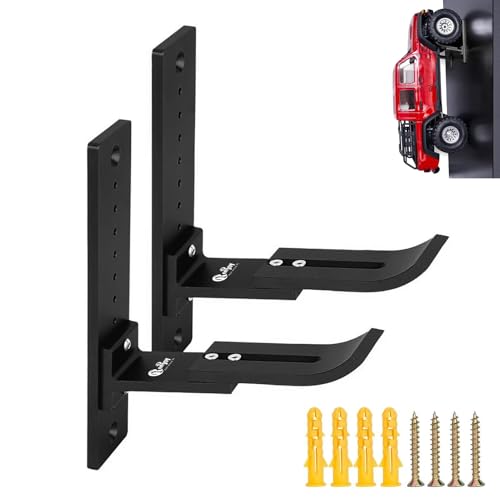 RC Car Wheel Wall Mount Organizer, 2PCS RC Car Display Stand Wall Hooks Storage Hanger Hanging Rack Wheel Adjustable Length for 1/18 1/16 1/14 1/12 1/10 1/8 RC Crawler Monster Truck Cars, Black - color: Black