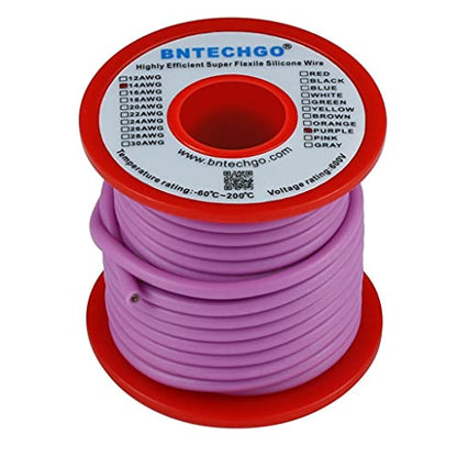 BNTECHGO 14 Gauge Silicone Wire Purple 25ft Stranded Tinned Copper Wire | Flexible 14 AWG Stranded Wire Silicone Rubber Insulation For RC Models, Drone, Robot, Battery, EV Charger, 3D Printer, DIY - color: Purple, size: silicone wire 25ft