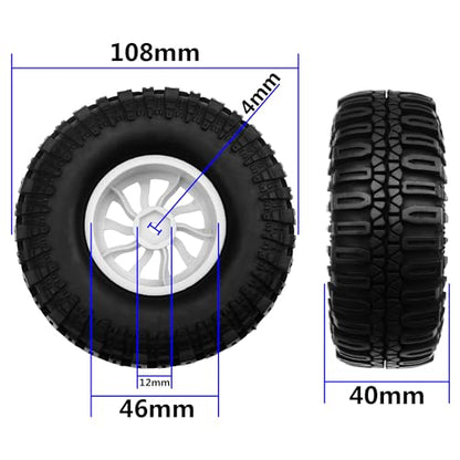 RC 1.9" RC Tires and Wheel Nylon Rims 12mm Hex Hub OD 106mm/4.25" Rubber Tyre 10-Spoke Compatible with 1/10 Axial SCX10 RC4WD D90 Tamiya CC01 TF2 Traxxas TRX4 RC Crawler (White) - color: White