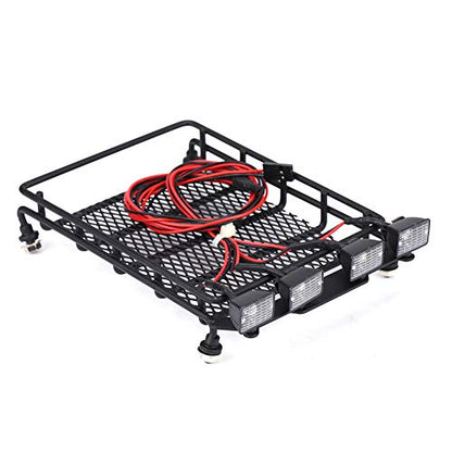 RC Roof Rack Luggage with LED Lights Quadrate for SCX10 1/10 Scale RC Crawler Car 4 White