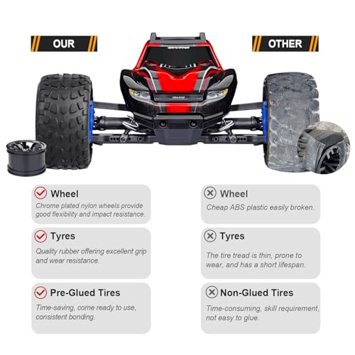 2.8“ Preglued Truck Wheels and Tires Chrome Rims for 1/10 Scale Traxxas Stampede Rustler VXL Hoss 4x4 2WD Redcat Volcano EPX Pro RC Monster Truck Brushless 3S 4S(Style A)