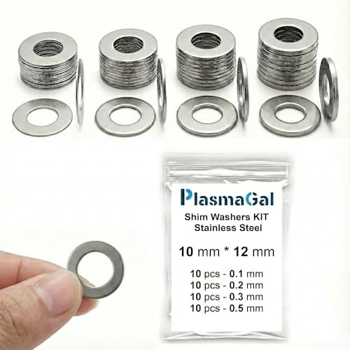 Shim Washers Stainless Steel 10x12 Precision Spacer Kit for Bearings Gearboxes CNC and RC Tuning Assortment 40 Pieces 10 Units x 0.1/0.2/0.3/0.5 mm Deburred Flat Tight Tolerance Professional Use - size: 10x12