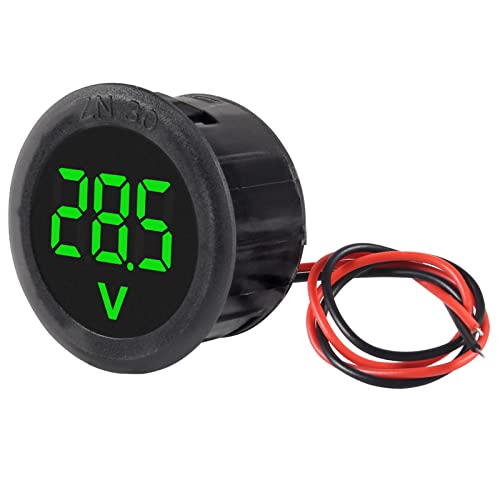 5PCS DC 4-100V LED Digital Display Circular Two-Wire Voltmeter DC Digital Voltmeter Head Display Reverse Connection Protection - color: Green