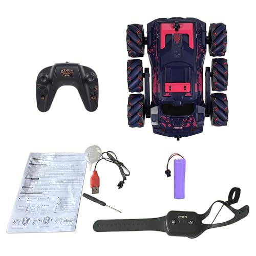 6WD Remote Control Car, 2.4GHz Gesture Sensing RC Stunt Car with Spray, Lights & Music, 360° Rotation RC Cars Birthday Chirstams Gifts ((Red) - color: Red