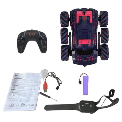 6WD Remote Control Car, 2.4GHz Gesture Sensing RC Stunt Car with Spray, Lights & Music, 360° Rotation RC Cars Birthday Chirstams Gifts ((Red) - color: Red