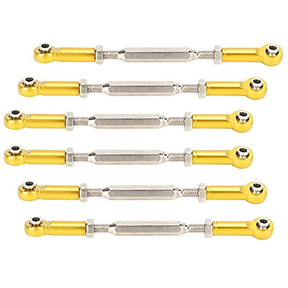 RC Car Push Rods, 6Pcs 88mm Aluminum Alloy Adjustable Turnbuckle Rods, Linkage Accessories for RC Car Upgrade Parts, Gold Turnbuckle Rod Linkage for 1/10 RC Crawler - color: Gold