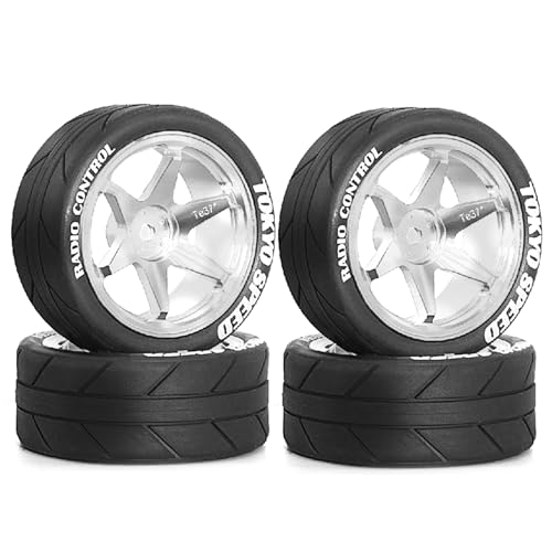 REDSPIDER 12mm Hex RC Wheels and Tires Metal Wheel Rims OD2.56'' RC Rally Racing Tyres for Tamiya TT01 TT02 XV01 TA06 A959 PTG2 HPI KYOSHO PTG2 Traxxas 1:10 Street Touring Drift Car (Silver) - color: Silver