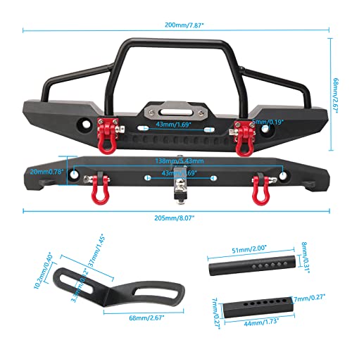 1/10 RC Metal Front & Rear Bumper Combo W/LED Lights | Tow Shackles, Winch Mount Seat, Trailer Hitch, For TRX4 SCX10 II 90046 Rock Crawler Truck - style: Front & Rear Bumper