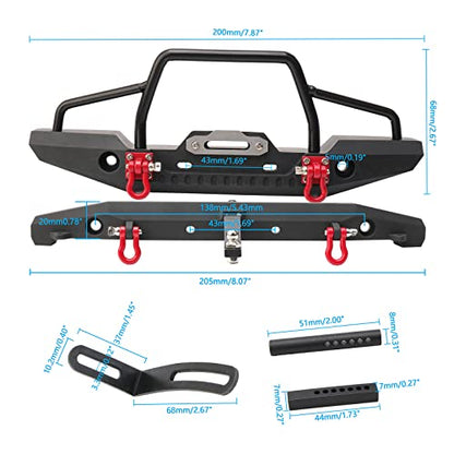 1/10 RC Metal Front & Rear Bumper Combo W/LED Lights | Tow Shackles, Winch Mount Seat, Trailer Hitch, For TRX4 SCX10 II 90046 Rock Crawler Truck - style: Front & Rear Bumper