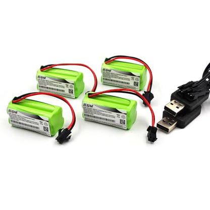(4-Pack) 4.8V 800mAh Ni-MH Battery with SM 2P Plug for RC Toys | AAA rechargeable battery packs for compatible stunt RC cars, robots and hobby equipment; measures 44 x 20 x 20mm.