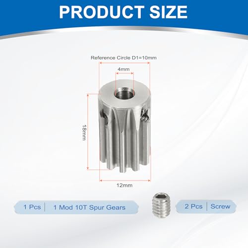 uxcell 1 Mod 10T Spur Gear 4mm Bore, 304 Stainless Steel Pinion Gear, 20°Pressure Angle, for Spur Rack and RC Model Car or Motor DIY - size: 1 Mod 10T, 4mm