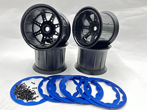 SF 202316 EMOX 3.8" Rims 4 Beadlock Rings Wheels (Black) for 1/8 axial Cross RC EMOX ARRMA KRATON HPI Savage FS Tank HSP 94880 HNR H9901 Mars-X GP EP MT Truck
