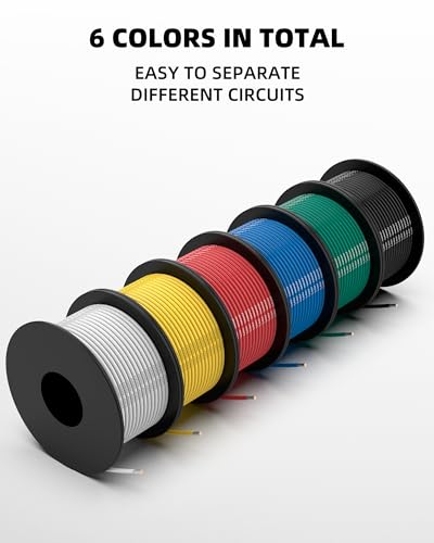 NAOEVO 20 Gauge Wire, Tinned Copper Silicone 20 AWG Automotive Wire, 180FT | 200°C, High Conductivity, Flexible 20 AWG Stranded Wire, 20 AWG Wire for Automotive, LED, DIY, Circuit (6 Colors 30ft/Spool) - size: 30ft, style: 20AWG
