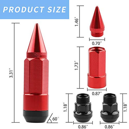 20Pcs Anti Theft Spikes Extended Tuner Wheel/Rims Lug Nuts M12X1.5+Socket (Red) - color: Red