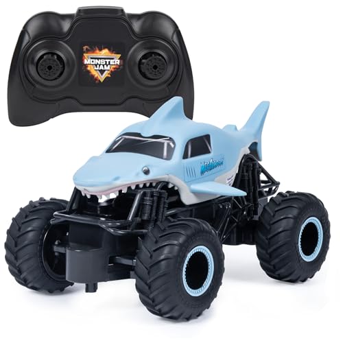 Monster Jam 6047110 Official Megalodon Remote Control Monster Truck, 1:24 Scale, 2.4 GHz, for Ages 4 and Up | Remote Control Truck Toy, Durable Construction, Authentic Design, Easy to Use Remote, Pretend Play Gifts for Kids Ages 4+ - style: Megalodon