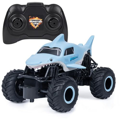 Monster Jam 6047110 Official Megalodon Remote Control Monster Truck, 1:24 Scale, 2.4 GHz, for Ages 4 and Up | Remote Control Truck Toy, Durable Construction, Authentic Design, Easy to Use Remote, Pretend Play Gifts for Kids Ages 4+ - style: Megalodon