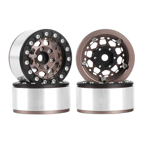 4PCS 1.55 Inch Aluminum Alloy Metal 10Holes Beadlock Wheel Rim Hubs Replacement Accessory for Tamiya AX90069 D90 TF2 CC01 CC02 1/10 RC Crawler Car Upgrade Parts(B-Black Bronze) - color: B-Black Bronze