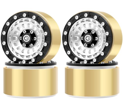 OGRC Brass Aluminum 1.9 Beadlock Wheels 167g Wheel Rims for SCX10 TRX4 | 668g Total Weights, 12mm Hex, for Gen7 Gen8 D90 VS4-10 1/10 RC Carwler, Silver - color: Silver