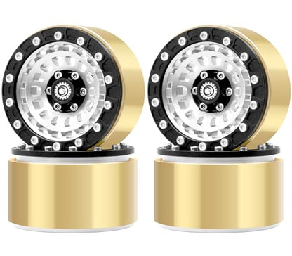 OGRC Brass Aluminum 1.9 Beadlock Wheels 167g Wheel Rims for SCX10 TRX4 | 668g Total Weights, 12mm Hex, for Gen7 Gen8 D90 VS4-10 1/10 RC Carwler, Silver - color: Silver
