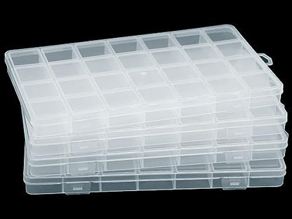 4Packs 28 Grids Bead Organizer Plastic Organizer Box with Fixed Dividers-Jewelry, Accessories, and Small Parts Container Clear Box for Jewerly Beads, Sewing, Drawing - size: 4pcs 28 Grids