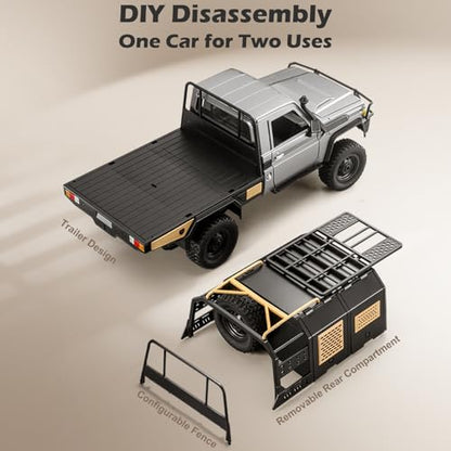 RC Crawler, 1:12 Scale MN82 New Upgrades MN-82S 4WD LC79 Land Cruiser Rock Crawler with Lights, Speed Adjustment, Upgraded Trunk 2.4GHz RTR RC Rock Truck for Teens Adults-DIY Customization