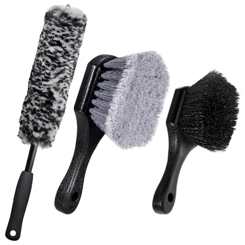 Car Wheel & Tire Brush Set, Soft & Stiff Bristle Cleaner Microfiber Rim Detailing Brush, Scratch Free Wheel Brushes Exterior Surface Cleaning Tool for Cars Trucks Motorcycles