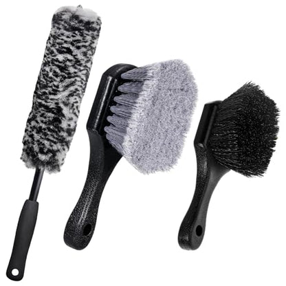Car Wheel & Tire Brush Set, Soft & Stiff Bristle Cleaner Microfiber Rim Detailing Brush, Scratch Free Wheel Brushes Exterior Surface Cleaning Tool for Cars Trucks Motorcycles