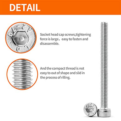 M4 x 30mm 35mm 40mm 45mm 50mm Hex Socket Head Cap Screws Bolts, 304 Stainless Steel, Metric Machine Fully Threaded, Bright Finish, Allen Hex Drive, Assortment Kit 50PCS - size: M4 x 30/35/40/45/50mm (50PCS)