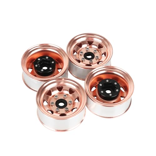 4PCS 1.55 inch Aluminum Metal Beadlock Wheels Rim Rubber Tires Set Replacement for 1/10 RC Crawler Car for D90 TF2 Tamiya CC01 CC02 LC70 JIMNY Axial AX90069 Upgrade Parts(Rose Gold) - color: Rose Gold