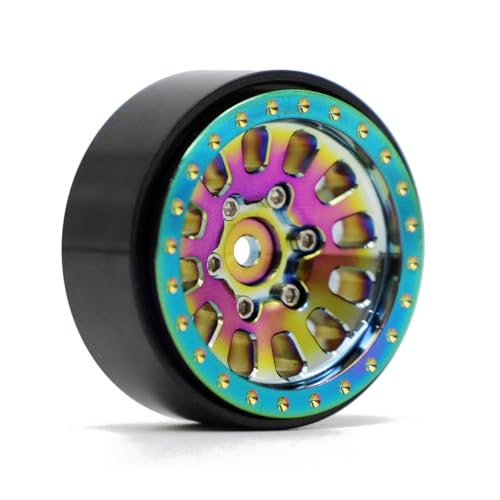 1.3” Brass Beadlock Wheels, -5.40mm Offset CNC 7 mm Hex Rims for 1/18 1/24 RC Crawler TRX4M, Axial SCX24 AX24, Redcat Ascent-18, FMS FCX24, 4 pcs, Iridescent Green - color: Iridescent-green