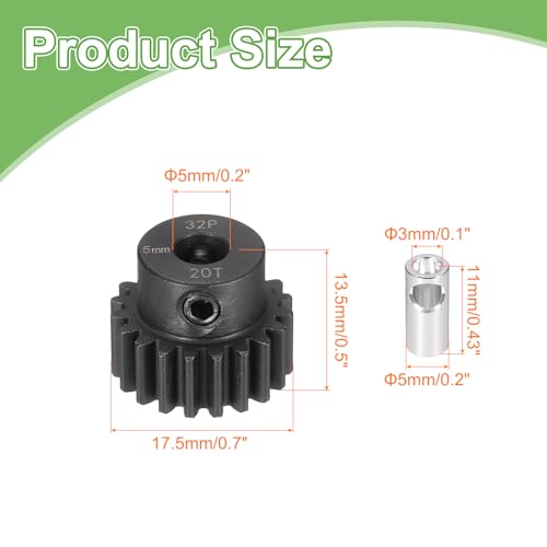 MECCANIXITY Steel 32P Gear Set with Gear Adapter 20T 5mm Shaft Motor Gears for RC Vehicles Truck Drift Car Part, Black - size: 20T